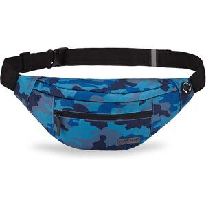 Women Men Camo Blue Large Crossbody Fanny Pack Belt Bag Hands-Free Waist Pack